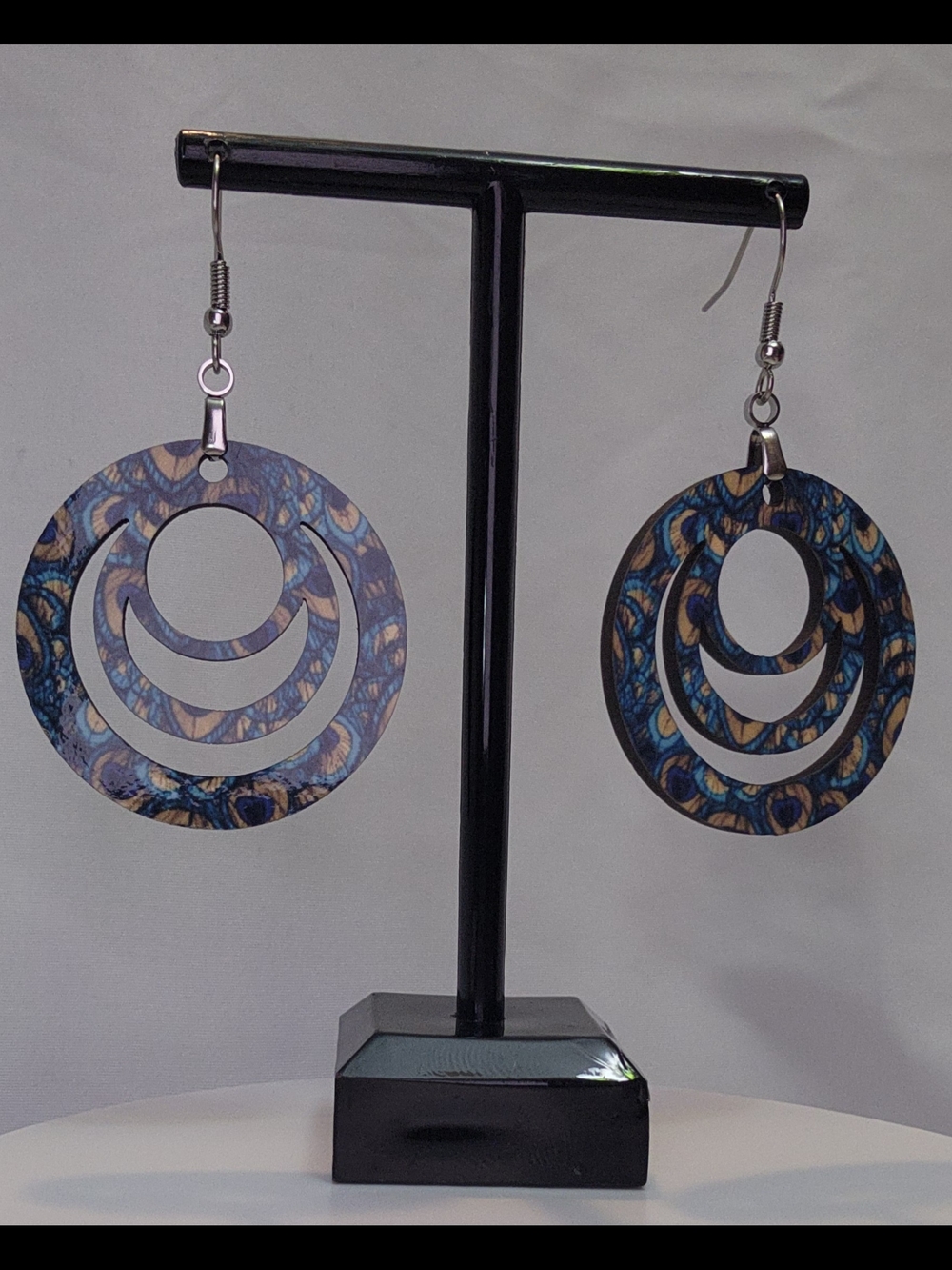 Peacock Patterned Hoop Drop Earrings - Women Jewelry